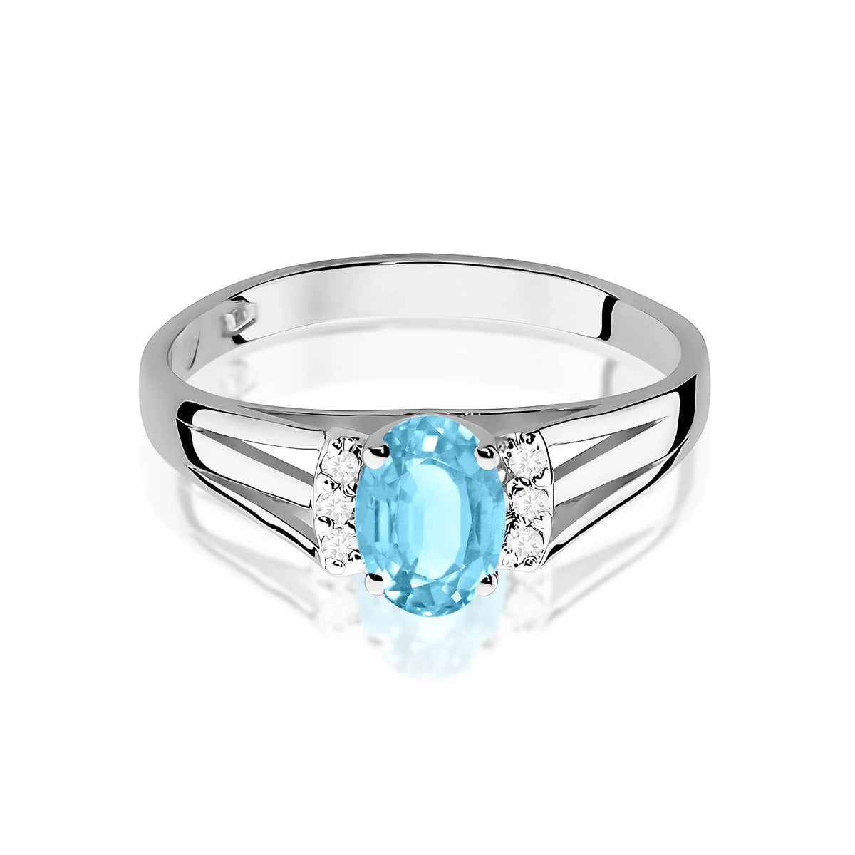 14k (585) White Gold Ring | 0.50ct Topaz and 0.052ct Diamonds | GREMARI Jewelry