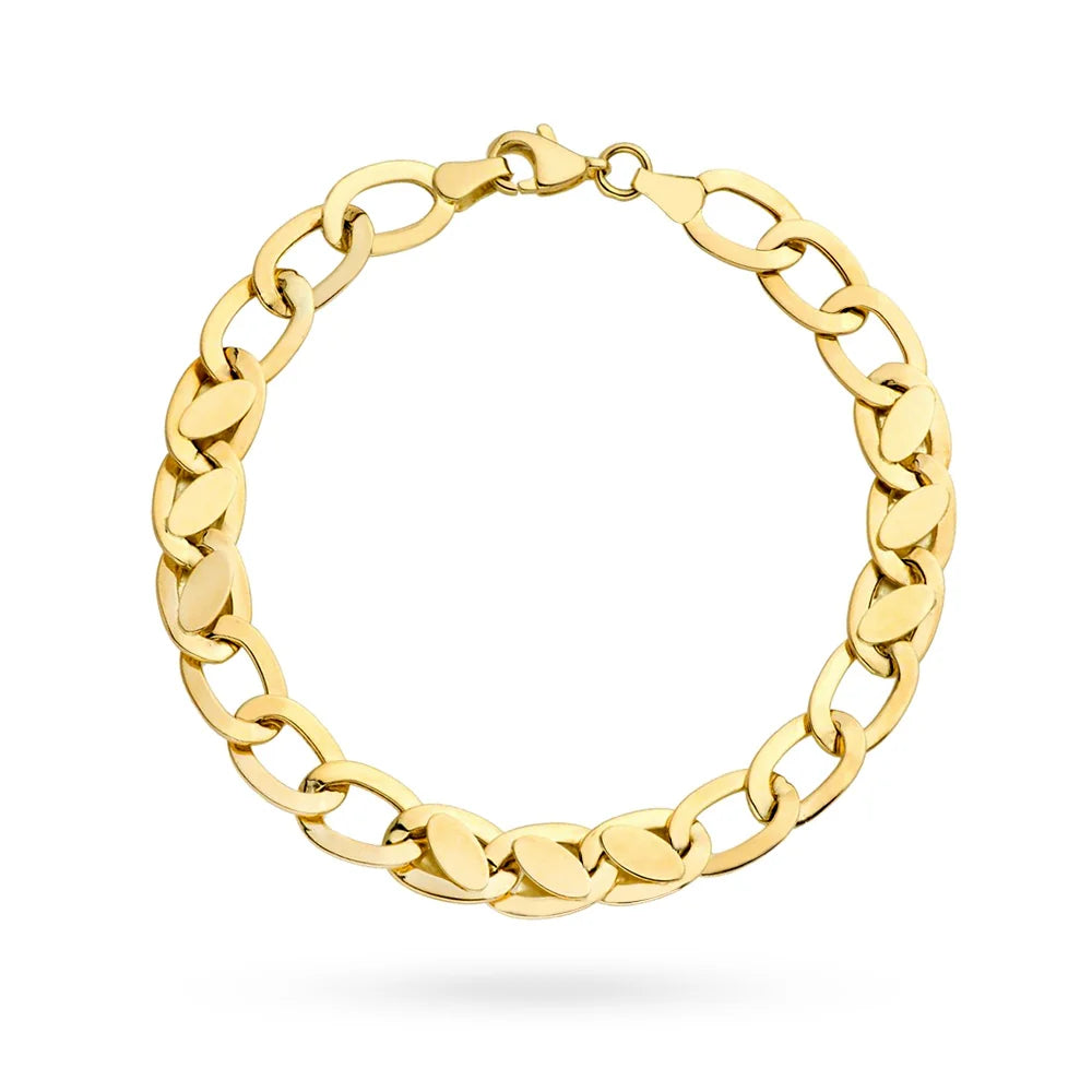 14k Gold (585) Bracelet | Unique Weave, Oval Hollow & Solid Links | Distinctive Fine Jewelry