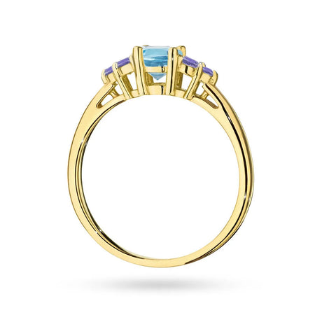 Gold 14k(585) ring with 0,50ct topaz with 6 tansanites. Perfect for a gift.