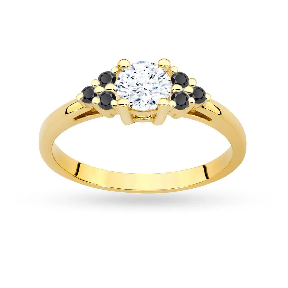 Gold 14k(585) ring with 0,60ct white sapphire with 6 black diamonds. Perfect for a gift.