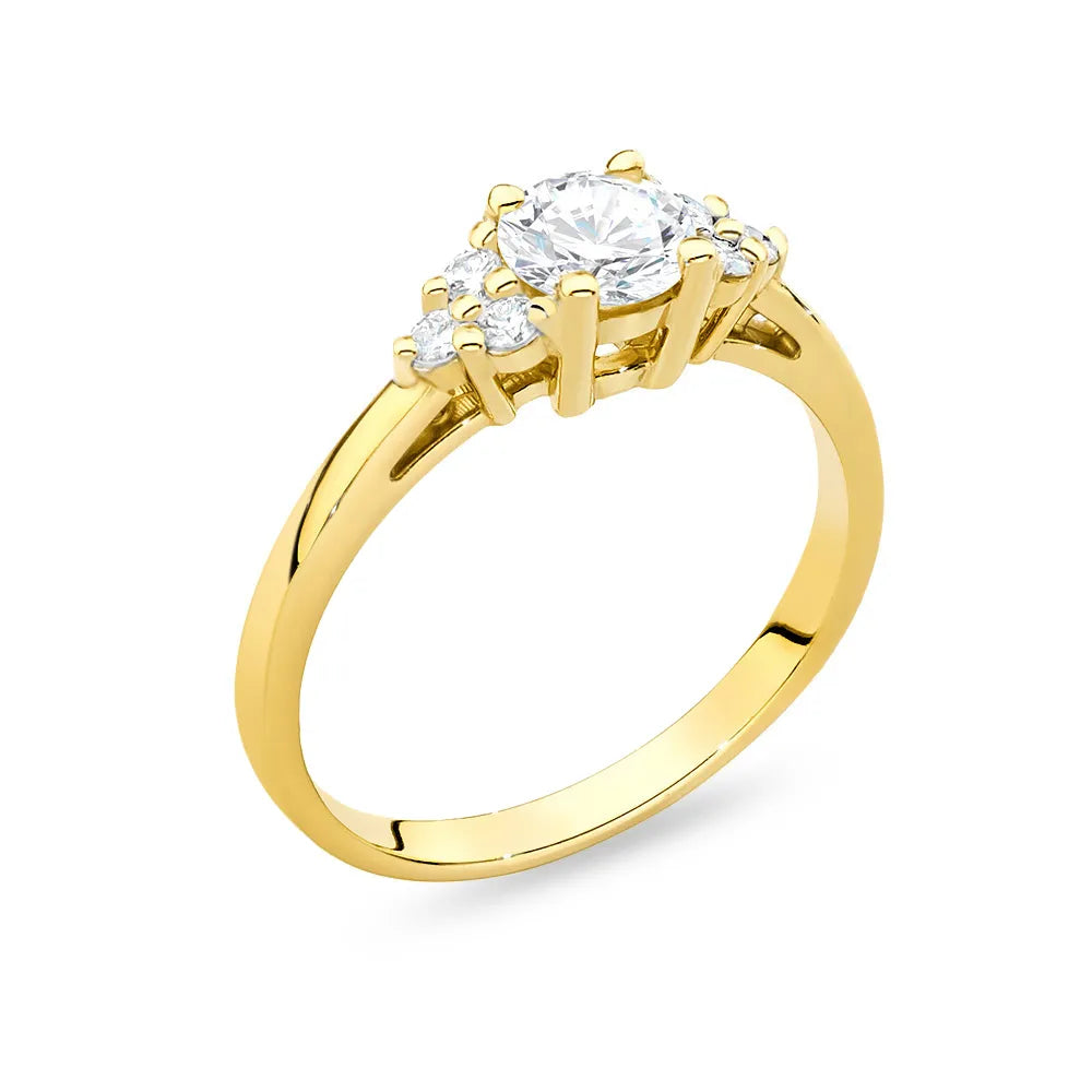 Gold 14k(585) ring with 0,60ct white sapphire with 6 diamonds. Perfect for a gift.