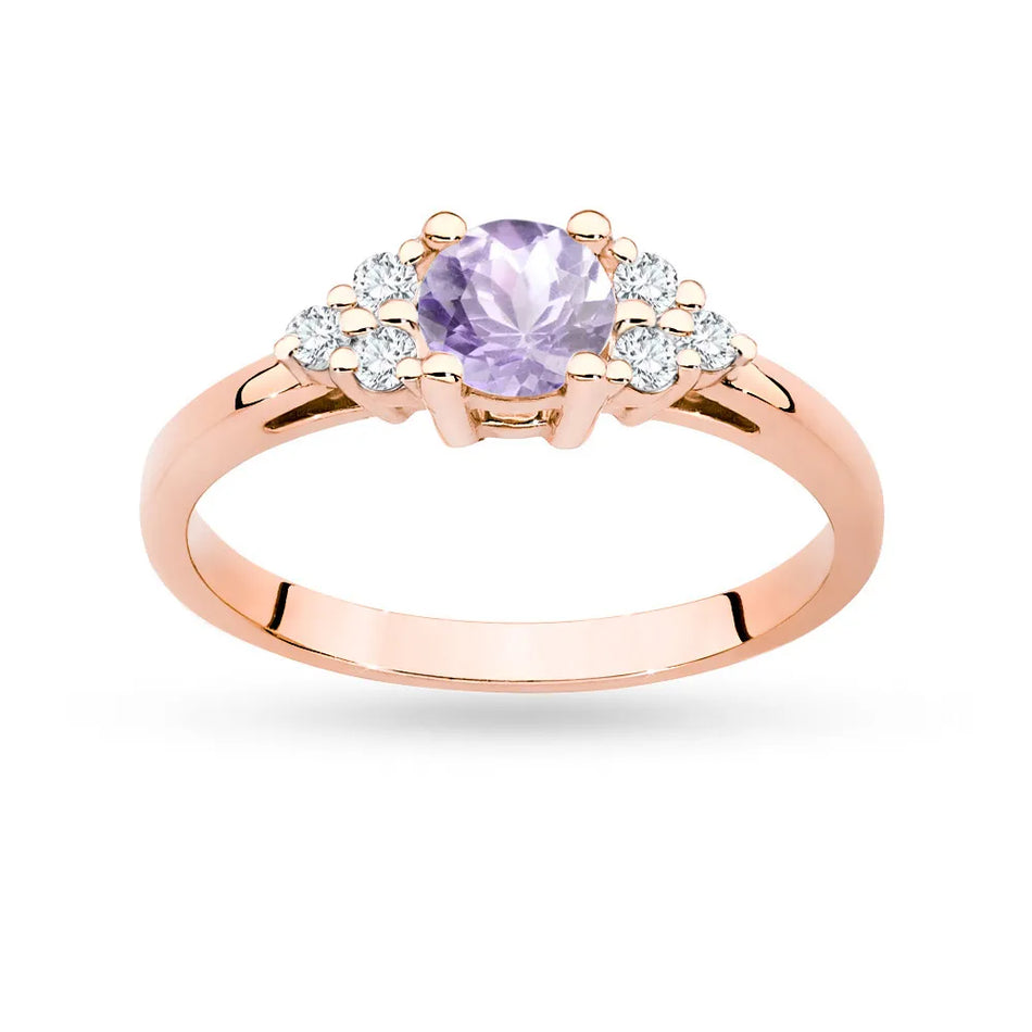 Rose Gold 14k(585) ring with 0,50ct amethyst with 6 diamonds. Perfect for a gift.
