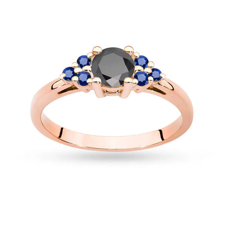 Rose Gold 14k(585) ring with 0,50ct black diamond with 6 sapphires. Perfect for a gift.