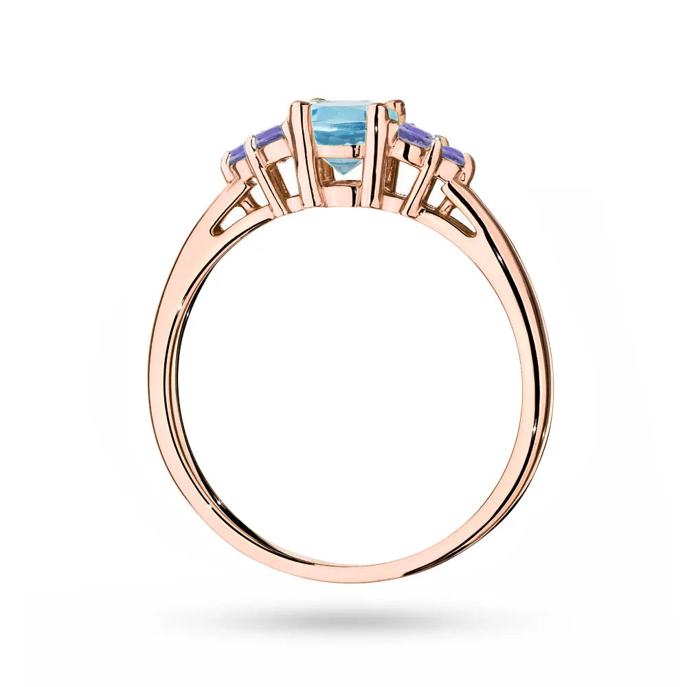 Rose Gold 14k(585) ring with 0,50ct topaz with 6 tansanites. Perfect for a gift.