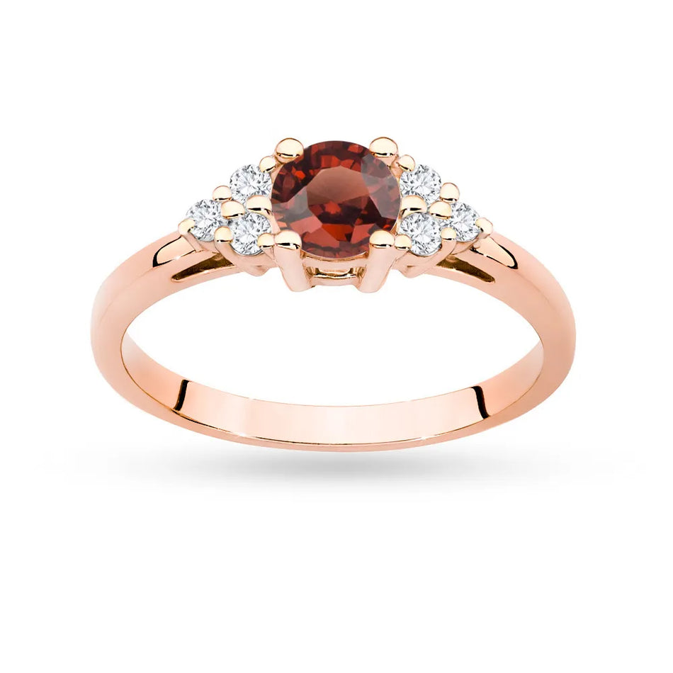 Rose Gold 14k(585) ring with 0,60ct garnet with 6 diamonds. Perfect for a gift.