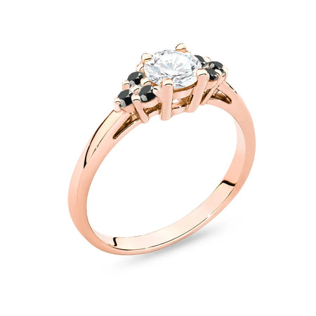 Rose Gold 14k(585) ring with 0,60ct white sapphire with 6 black diamonds. Perfect for a gift.