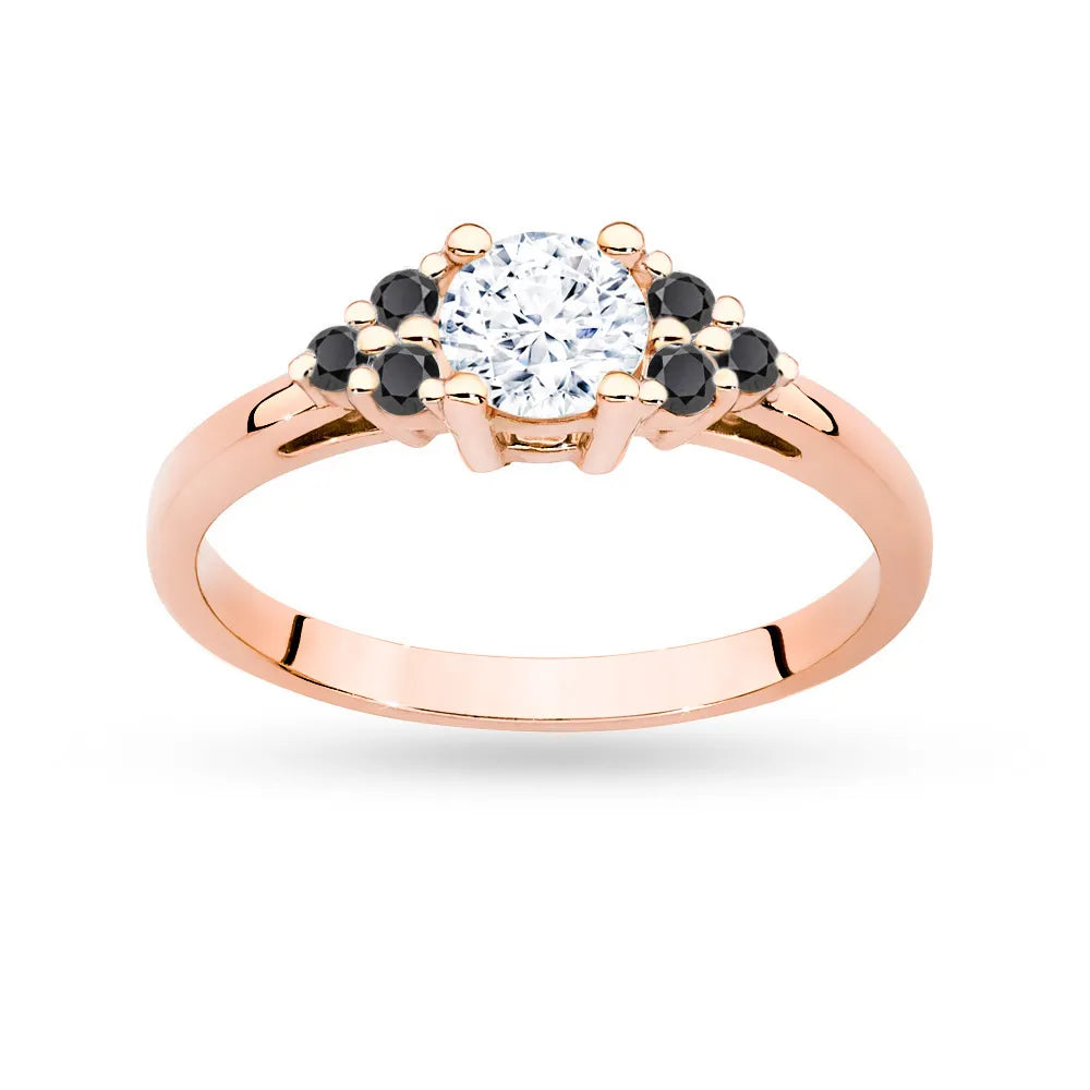 Rose Gold 14k(585) ring with 0,60ct white sapphire with 6 black diamonds. Perfect for a gift.