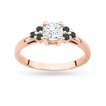 Rose Gold 14k(585) ring with 0,60ct white sapphire with 6 black diamonds. Perfect for a gift.