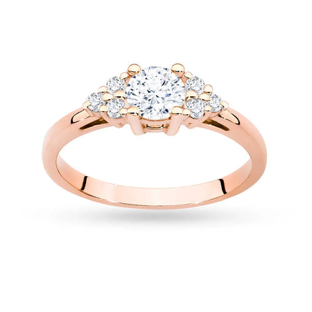 Rose Gold 14k(585) ring with 0,60ct white sapphire with 6 diamonds. Perfect for a gift.