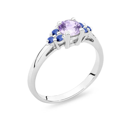 White Gold 14k(585) ring with 0,50ct amethyst with 6 sapphires. Perfect for a gift.