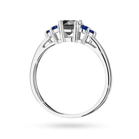 White Gold 14k(585) ring with 0,50ct black diamond with 6 sapphires. Perfect for a gift.