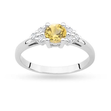 White Gold 14k(585) ring with 0,50ct citrin with 6 diamonds. Perfect for a gift.