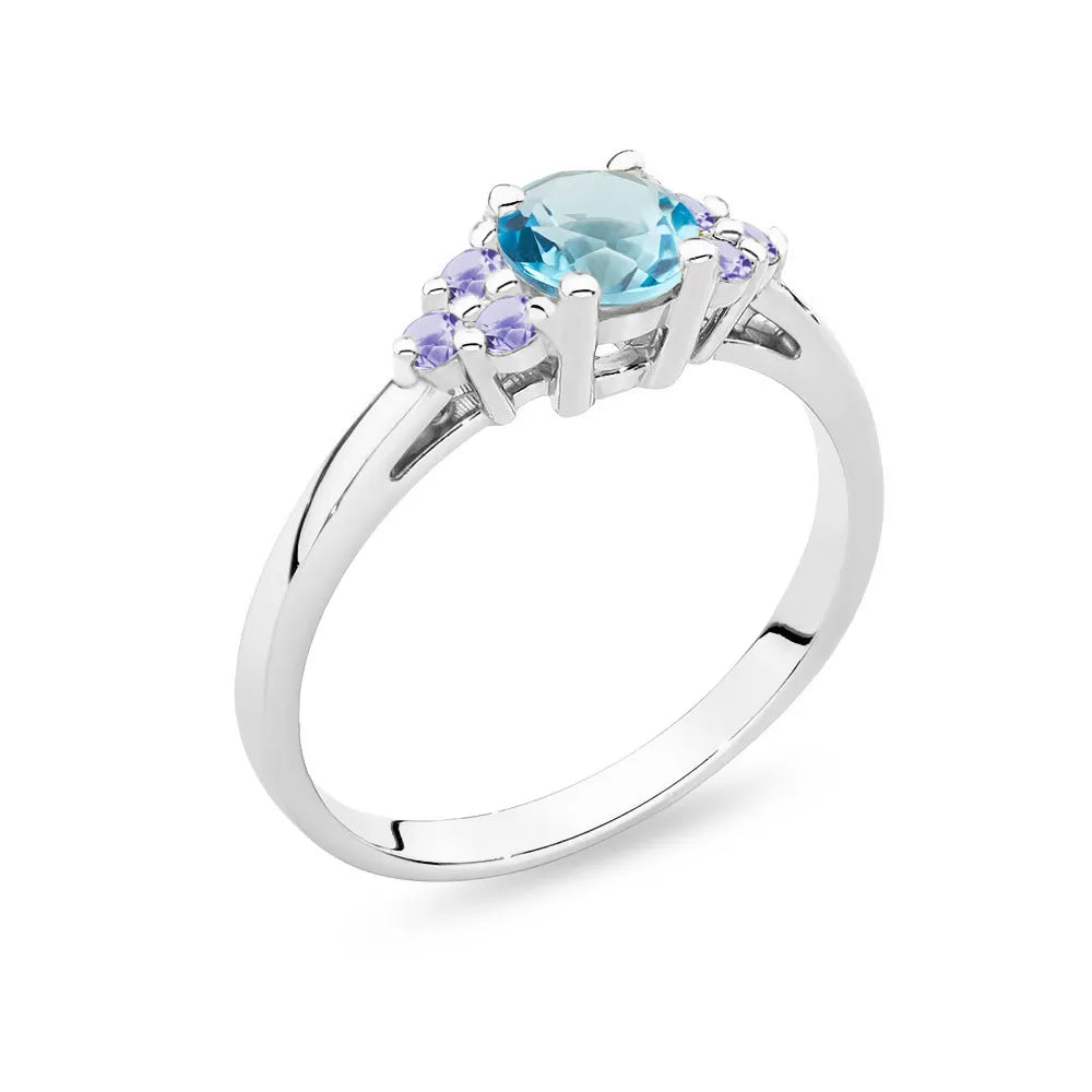 White Gold 14k(585) ring with 0,50ct topaz with 6 tansanites. Perfect for a gift.