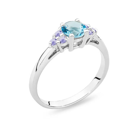 White Gold 14k(585) ring with 0,50ct topaz with 6 tansanites. Perfect for a gift.