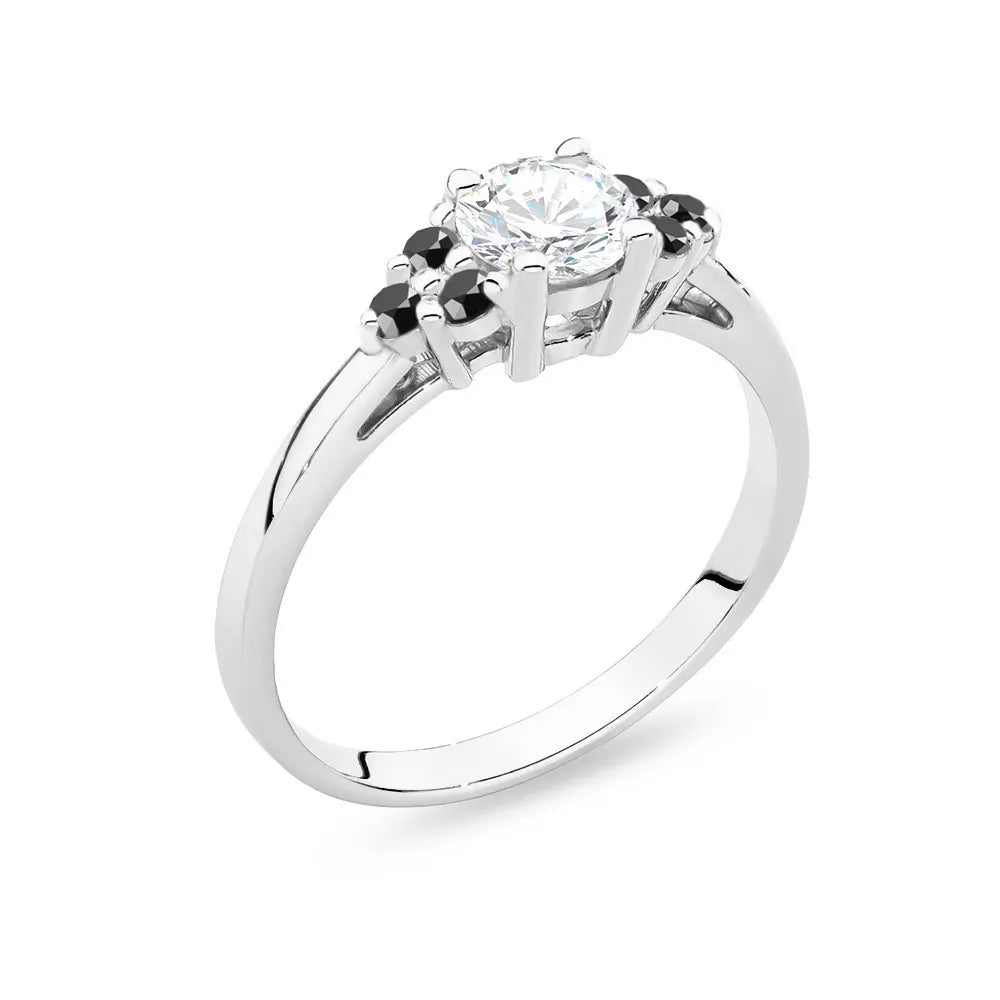White Gold 14k(585) ring with 0,60ct white sapphire with 6 black diamonds. Perfect for a gift.