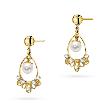 Gold 14k(585) dangle Earrings in vintage style. Order gift for mother, girlfriend or fiancee.