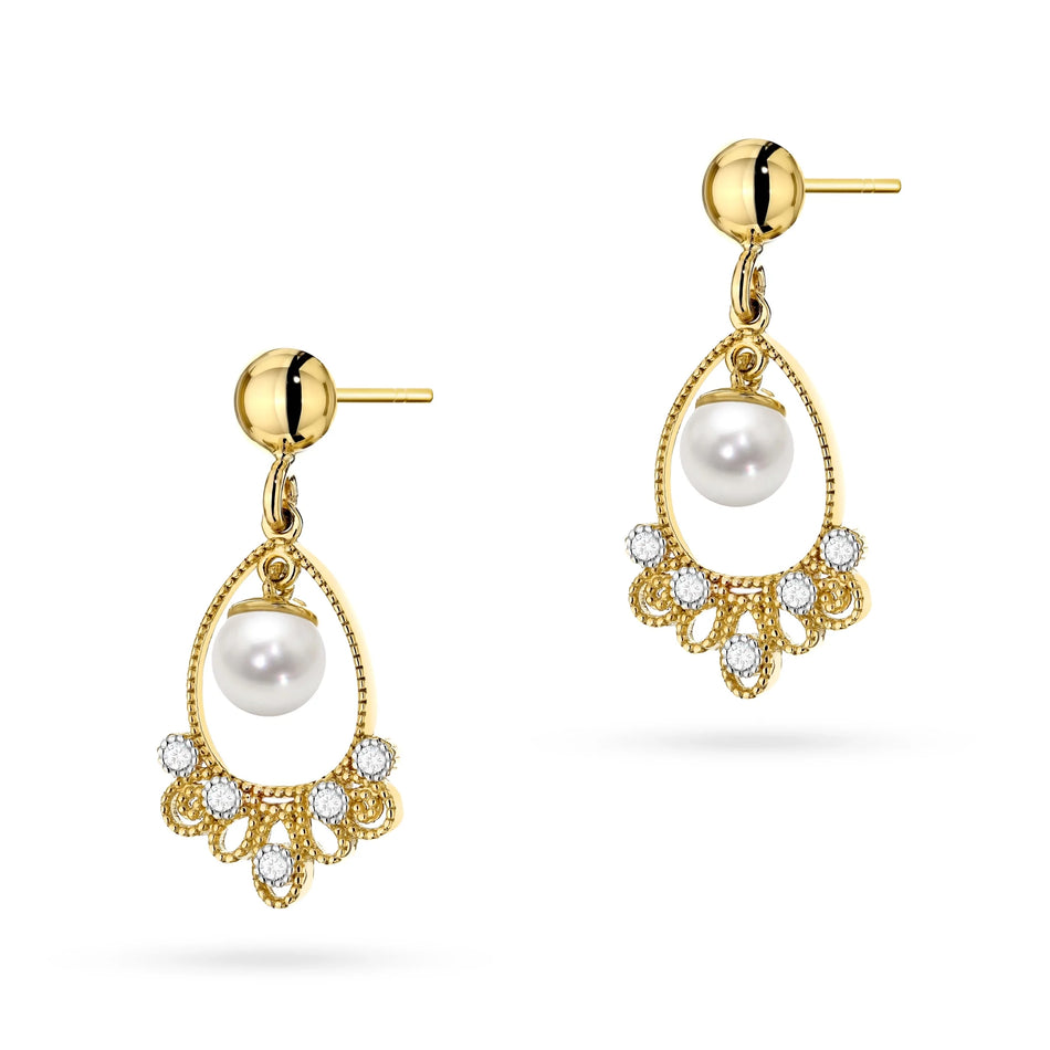 Gold 14k(585) dangle Earrings in vintage style. Order gift for mother, girlfriend or fiancee.