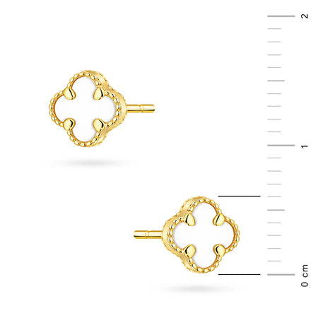 14k (585) Gold Earrings | White lucky clover stud gold earrings | GREMARI Jewelry
