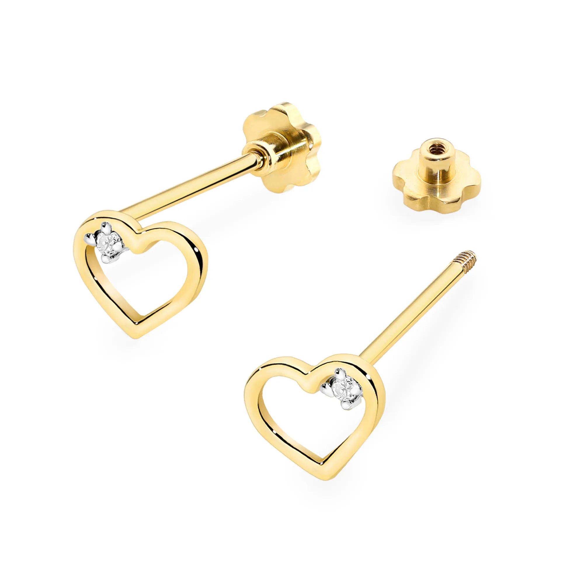 14k Gold (585) Earrings Screw Back Stud | 0.01ct Diamonds | GREMARI Jewelry