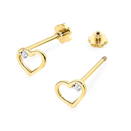 14k Gold (585) Earrings Screw Back Stud | 0.01ct Diamonds | GREMARI Jewelry