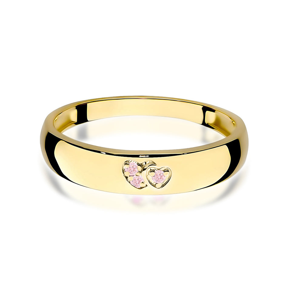14k gold ring with 2 pink zirconia hearts. Excelent gift. Perfect for everyday and special occasions.