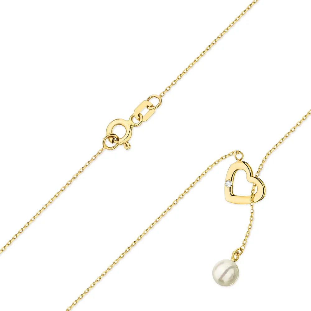Náhrdelník zo žltého zlata 14k(585) s perlou a diamantom 0,01 ct. Objednajte darček pre mamu, priateľku alebo snúbenicu.