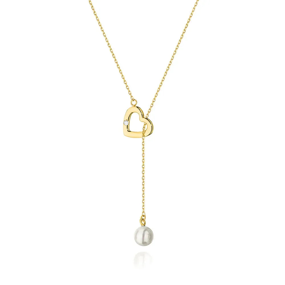 Náhrdelník zo žltého zlata 14k(585) s perlou a diamantom 0,01 ct. Objednajte darček pre mamu, priateľku alebo snúbenicu.