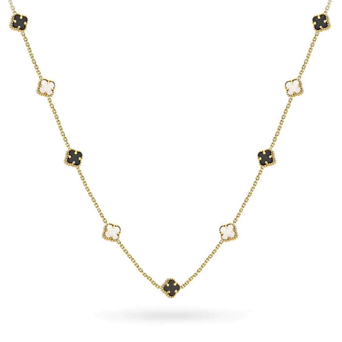 14k Gold (585) Necklace | Black & White Clover Design | Elegant Gift Jewelry 