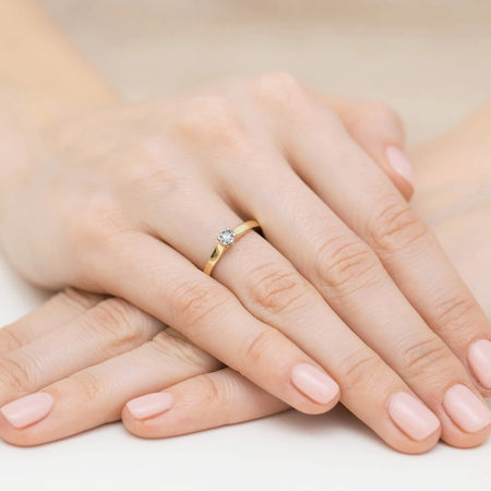 14k Gold Diamond Engagement Ring | 0.15ct Brilliant Diamond | Elegant Fine Jewelry Women's Gift