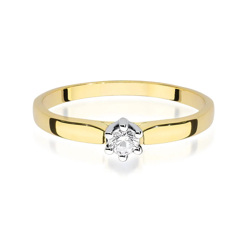 Zásnubný prsteň zo 14-karátového zlata s diamantmi | 0,15 ct briliantový diamant | Elegantný jemný šperk, darček pre ženy