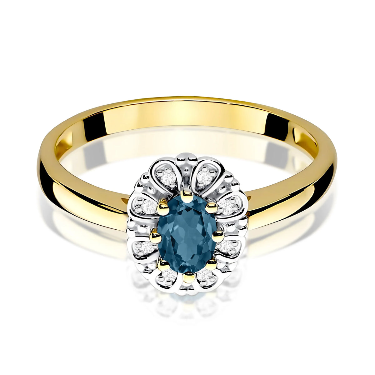 14k (585) Gold Ring | 0.50ct Topaz London Blue and 0.069ct Diamonds | GREMARI Jewelry