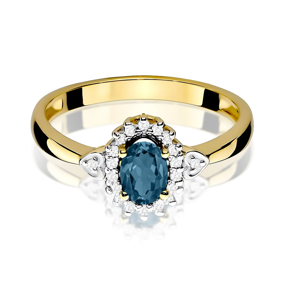 14K (585) Gold Ring | 0.50ct Topaz London Blue and 0.10ct Diamonds| GREMARI Jewelry