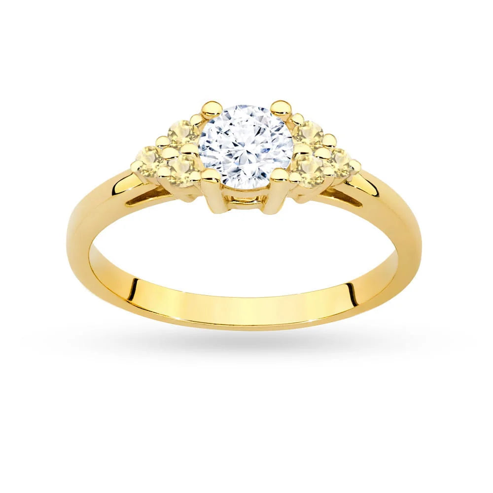 Gold 14k(585) ring with 0,60ct white sapphire with 6 bronze diamonds. Perfect for a gift.