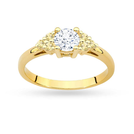 Gold 14k(585) ring with 0,60ct white sapphire with 6 bronze diamonds. Perfect for a gift.
