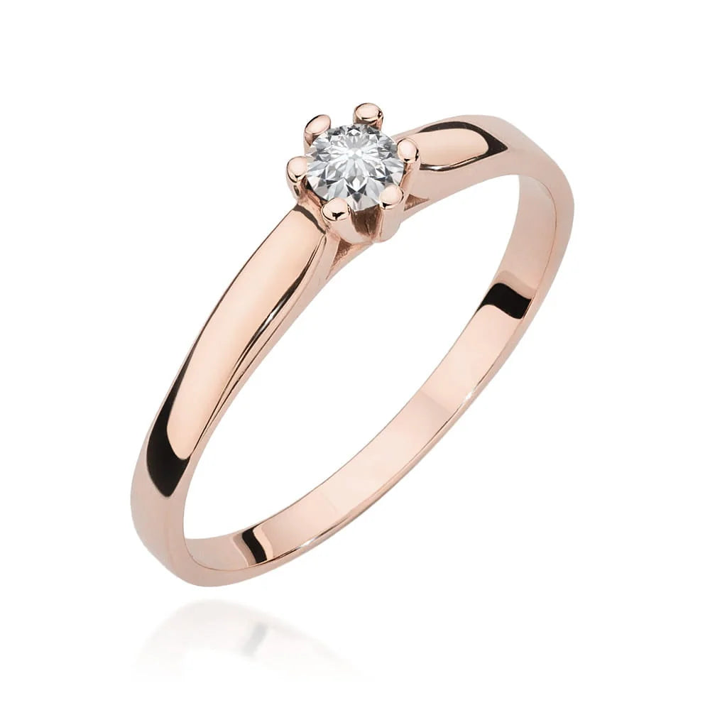 14k Rose Gold Diamond Engagement Ring | 0.15ct Brilliant Diamond | Elegant Fine Jewelry Women's Gift