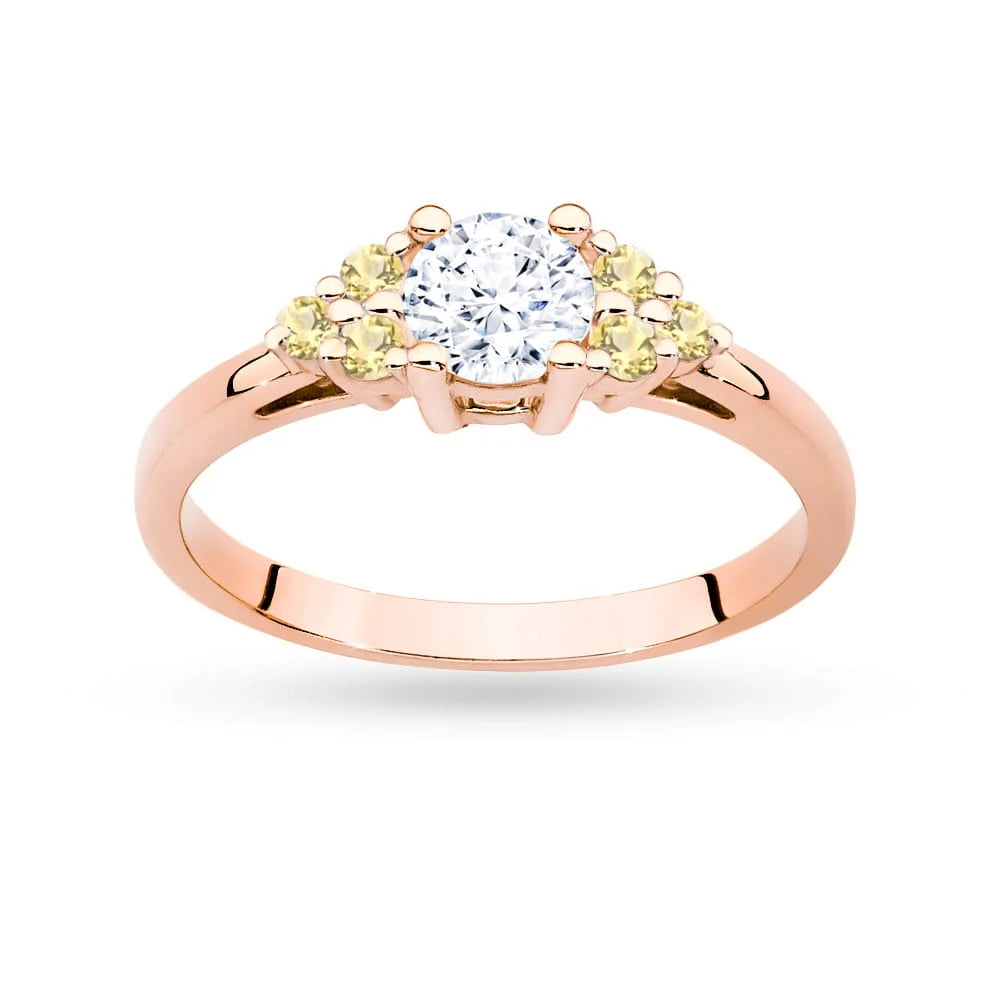 Rose Gold 14k(585) ring with 0,60ct white sapphire with 6 bronze diamonds. Perfect for a gift.