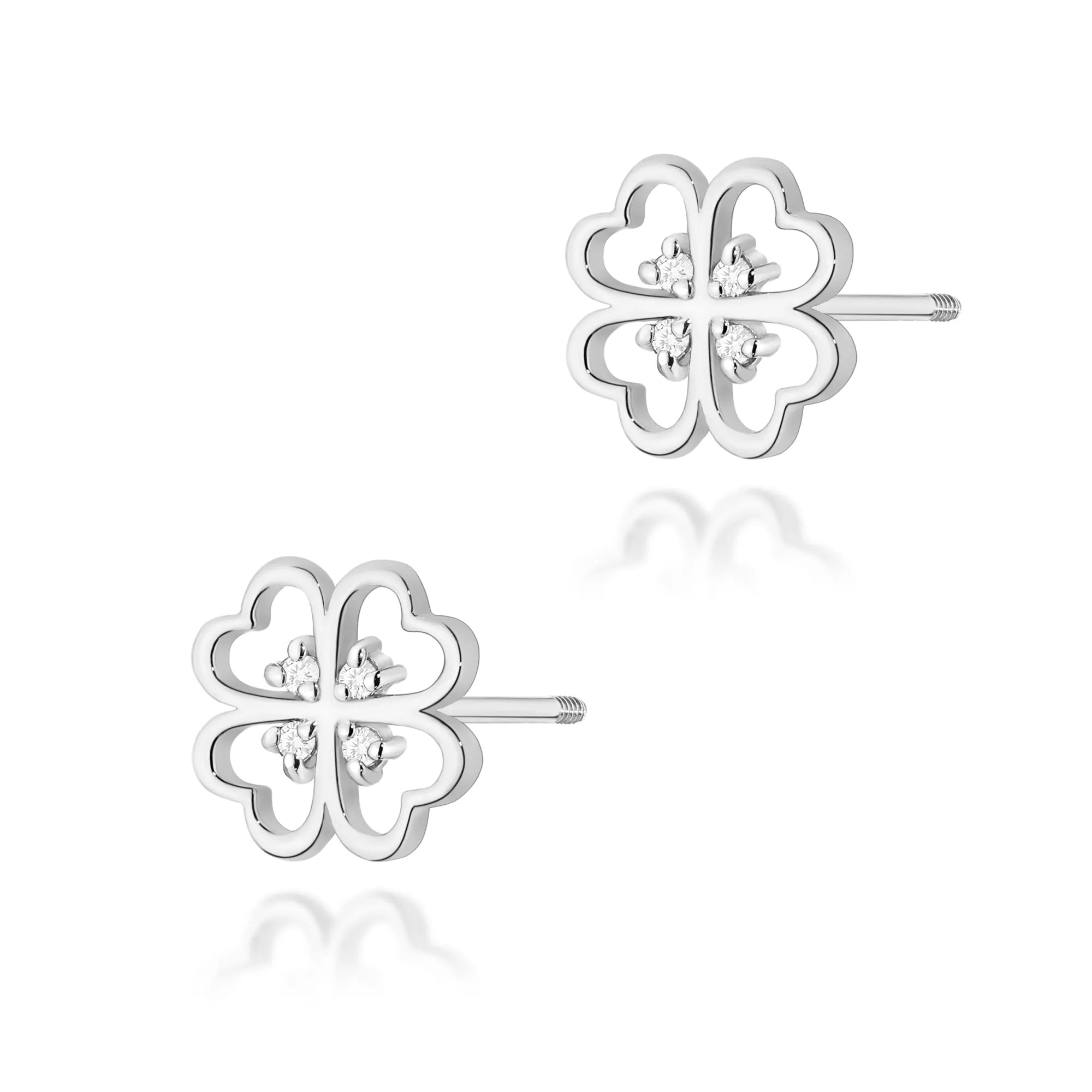 White Gold Earrings with 0.04 ct Diamonds | 585 (14k) White Gold Screw Back Stud Earrings