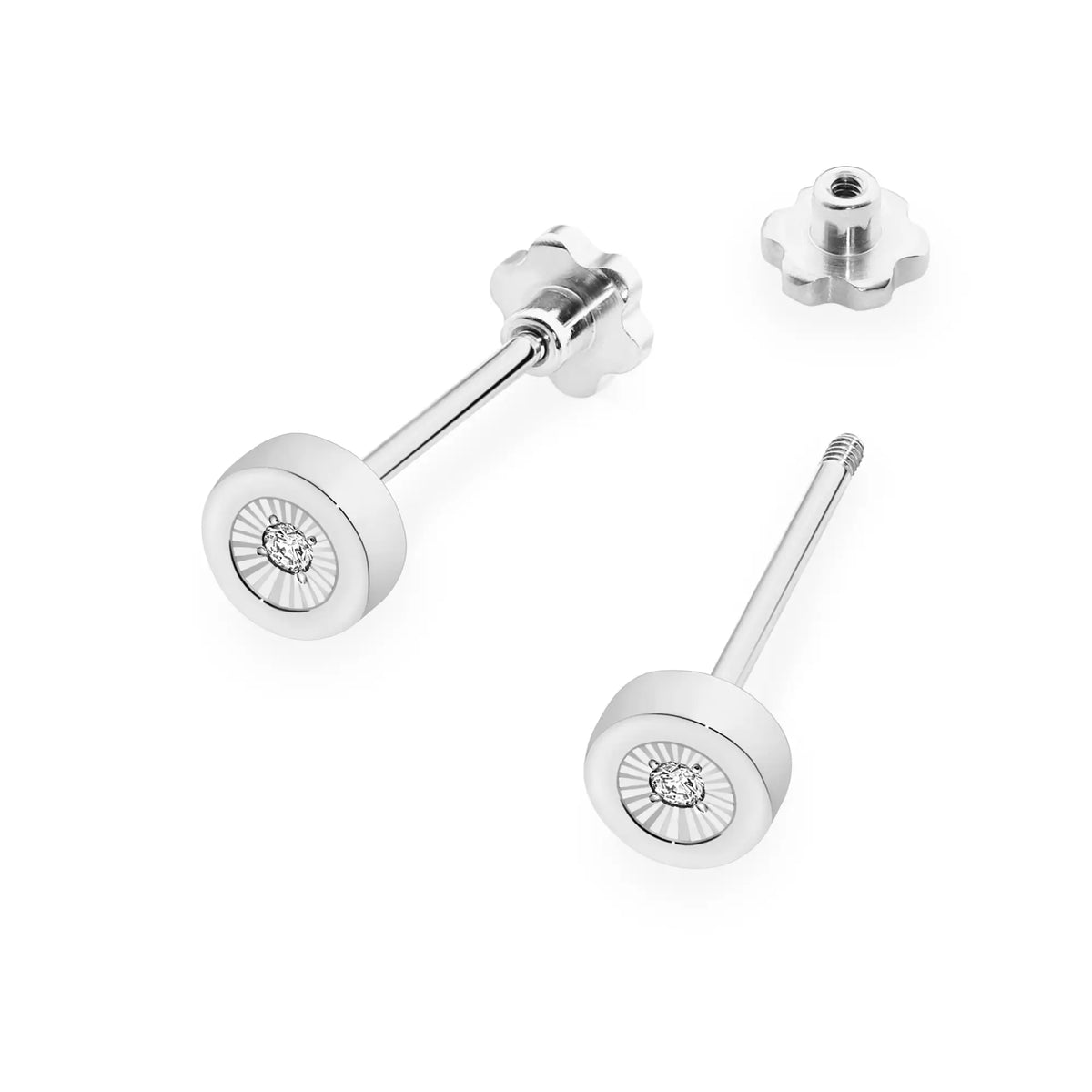 White Gold Earrings with 0.029 ct Diamonds | 585 (14k) White Gold Screw Back Stud Earrings
