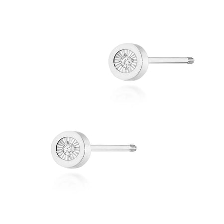White Gold Earrings with 0.029 ct Diamonds | 585 (14k) White Gold Screw Back Stud Earrings