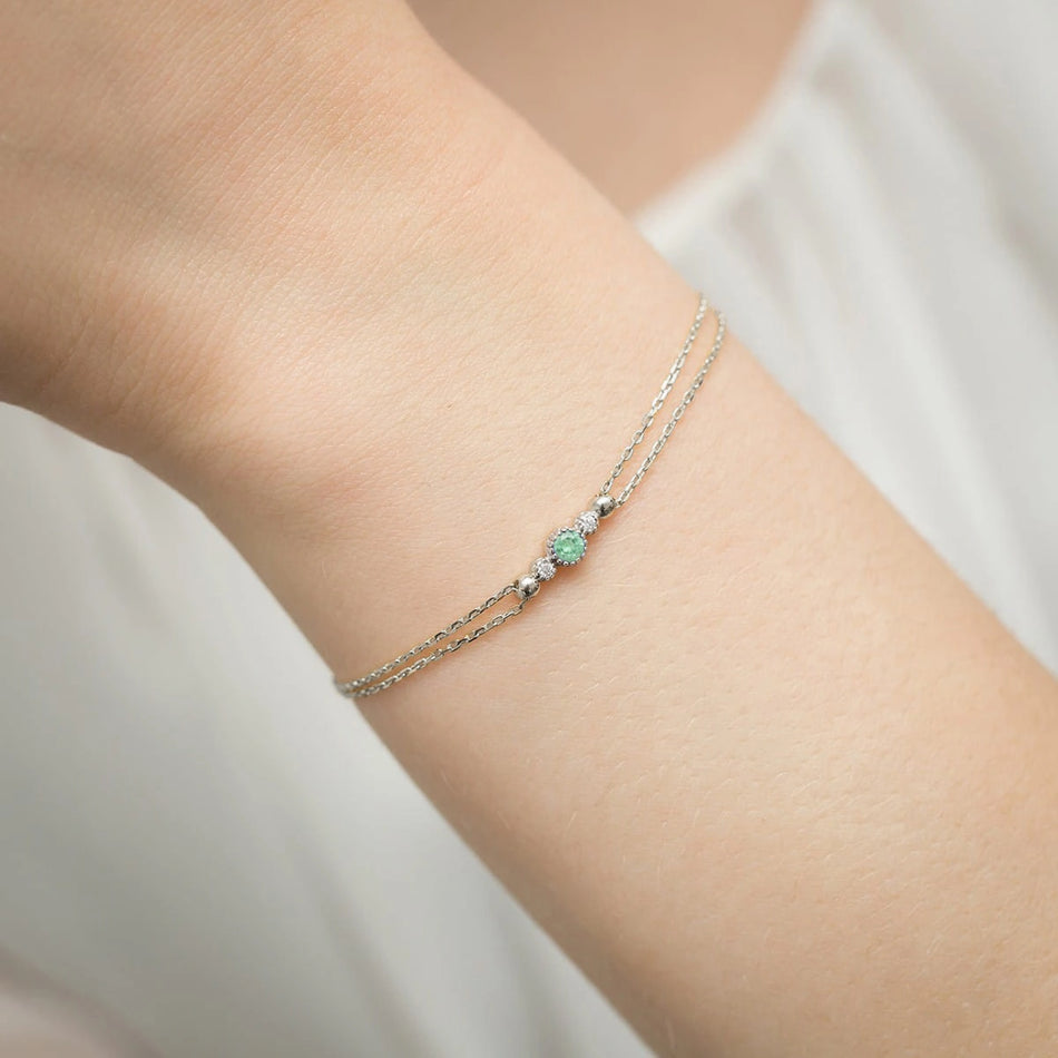 14k White gold Emerald Bracelet 0,15ct | Elegant Gift | GREMARI