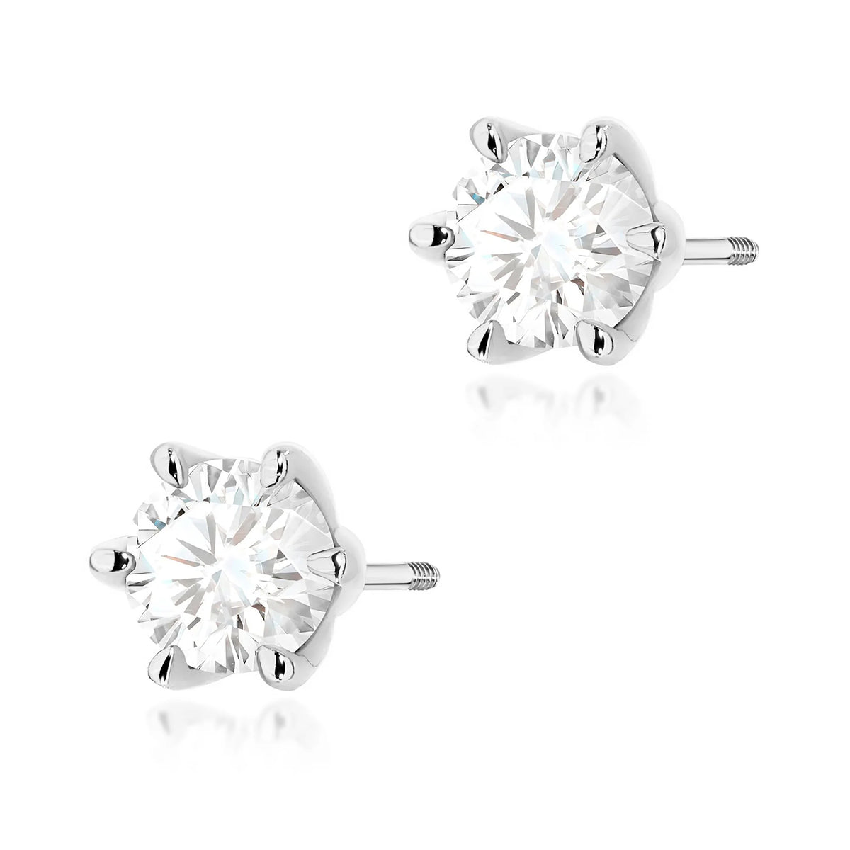 White Gold Earrings with 1.00 ct Lab-Grown Diamonds | 585 (14k) White Gold Screw Back Stud Earrings