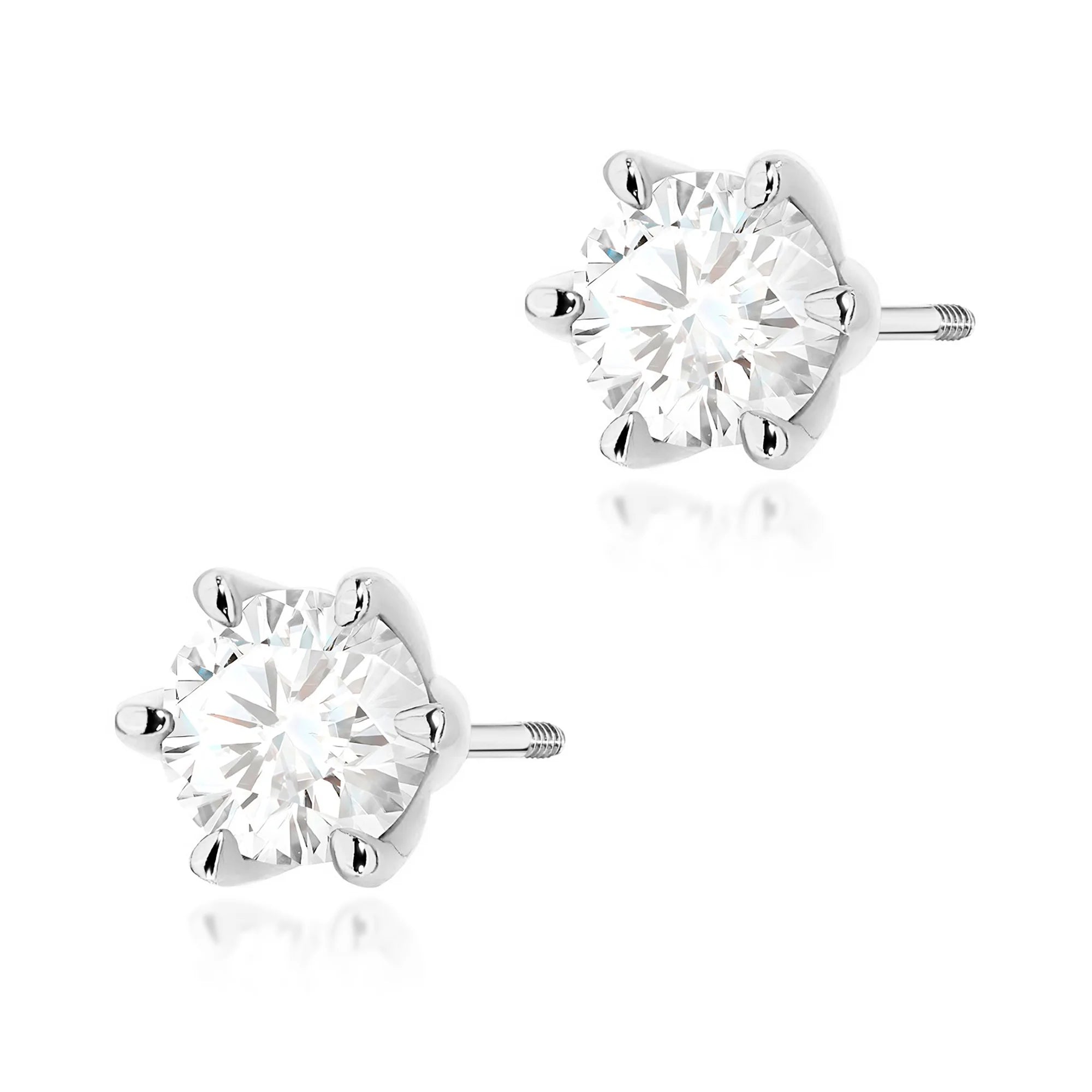 White Gold Earrings with 1.00 ct Lab-Grown Diamonds | 585 (14k) White Gold Screw Back Stud Earrings