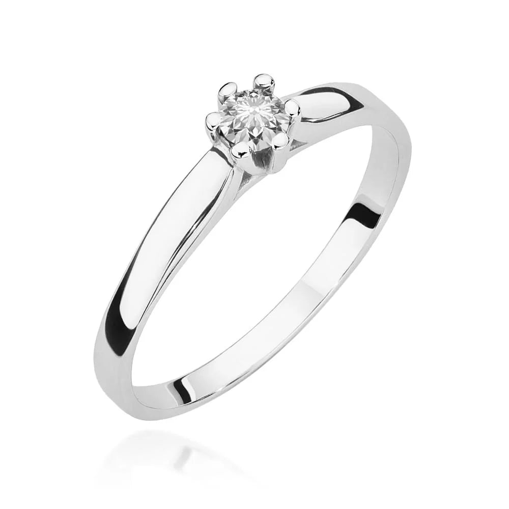 14k White Gold Diamond Engagement Ring | 0.15ct Brilliant Diamond | Elegant Fine Jewelry Women's Gift