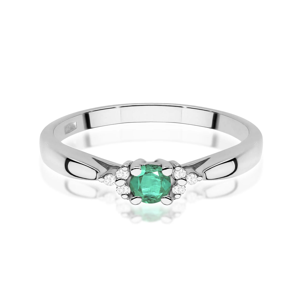 14k (585) White Gold Rings | 0.15ct Emerald and 0.03ct Diamonds | GREMARI Jewelry