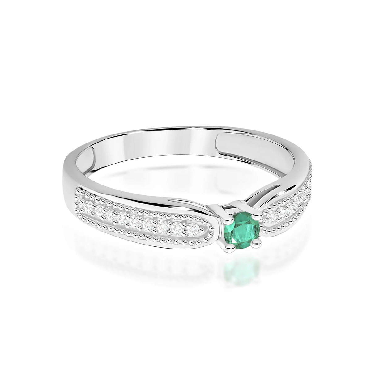 14k (585) White Gold Rings | 0.15ct Emerald and 0.09ct Diamonds | GREMARI Jewelry