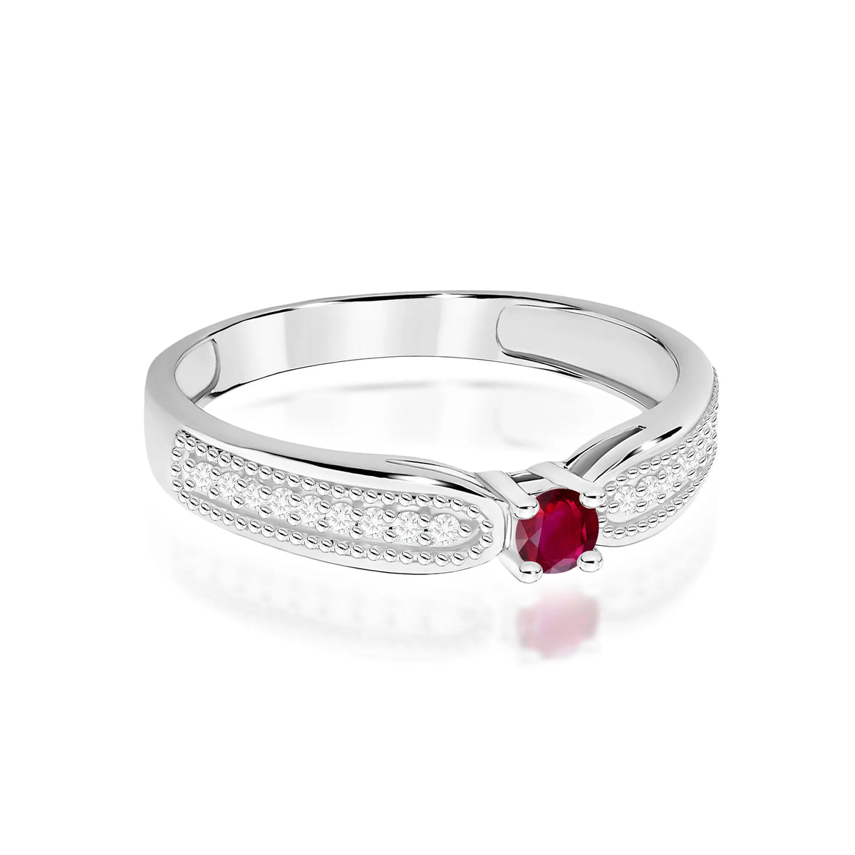 14k (585) White Gold Rings | 0.15ct Ruby and 0.09ct Diamonds | GREMARI Jewelry