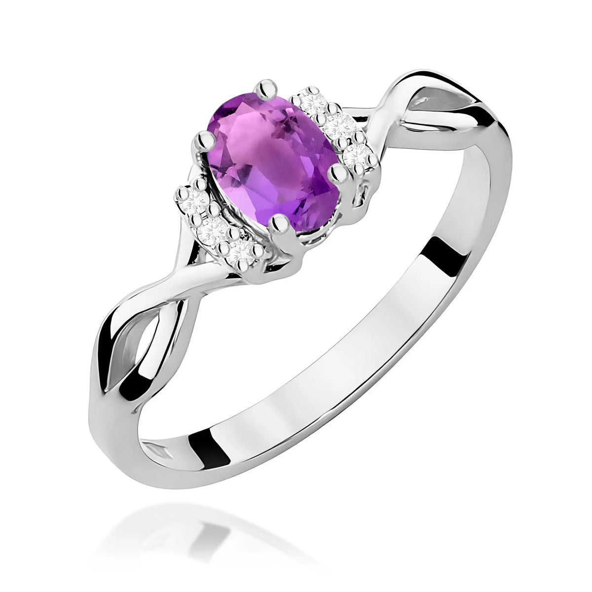14k (585) White Gold Ring | 0.40ct Amethyst and 0.052ct Diamonds | GREMARI Jewelry