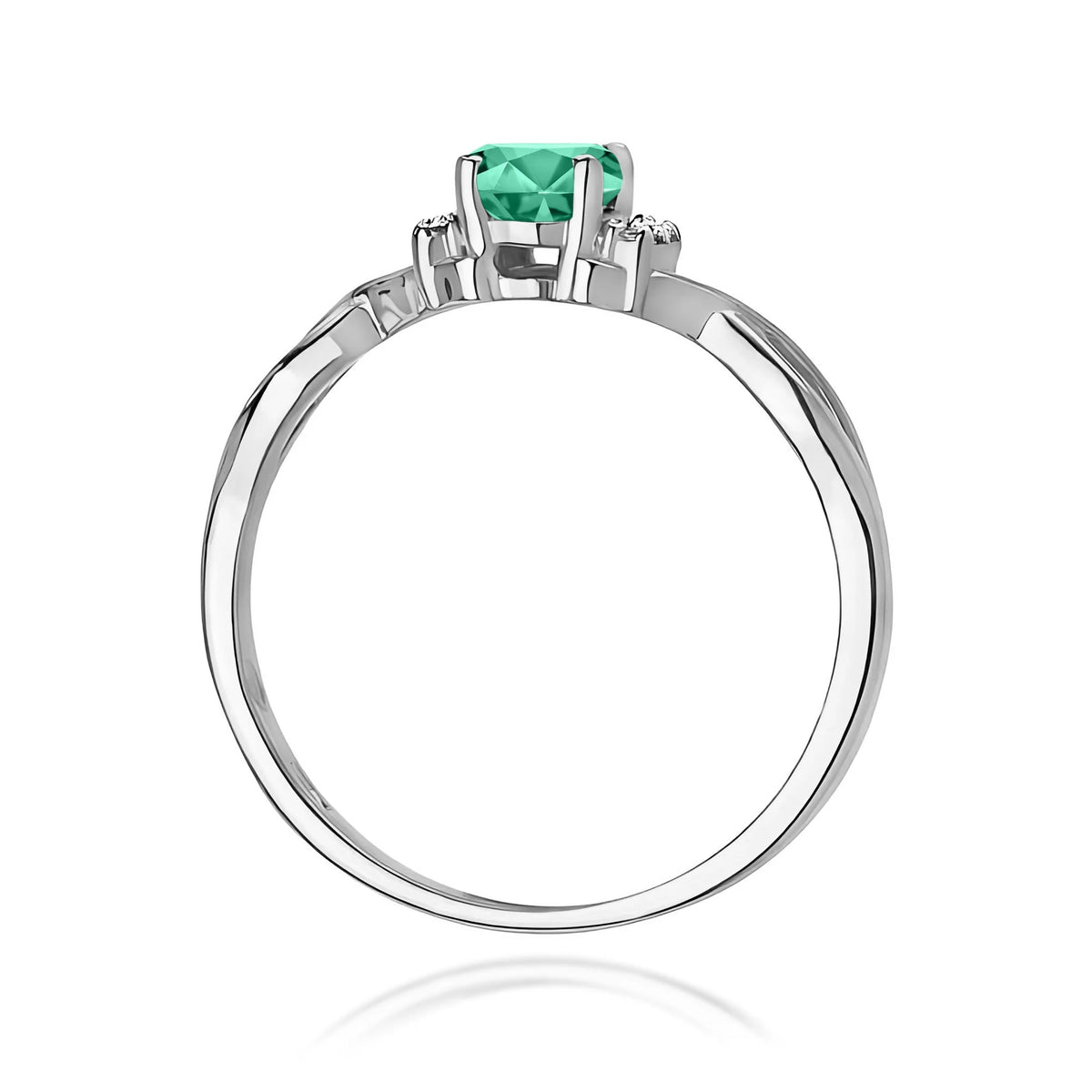 14k (585) White Gold Ring | 0.40ct Emerald and 0.052ct Diamonds | GREMARI Jewelry
