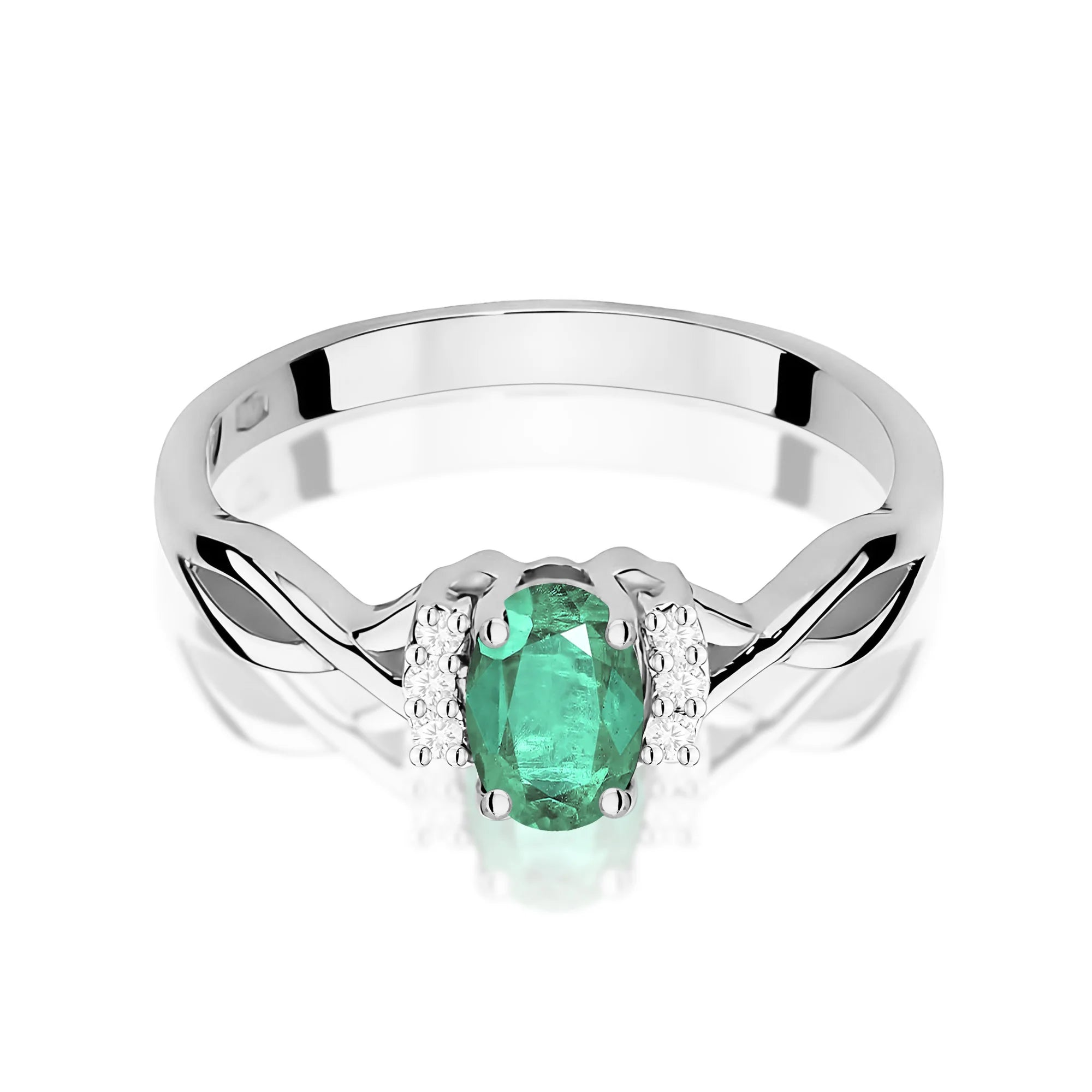 14k (585) White Gold Ring | 0.40ct Emerald and 0.052ct Diamonds | GREMARI Jewelry
