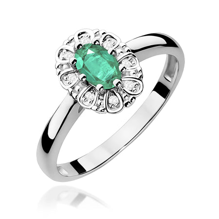 14k (585) White Gold Ring | 0.40ct Emerald and 0.069ct Diamonds | GREMARI Jewelry
